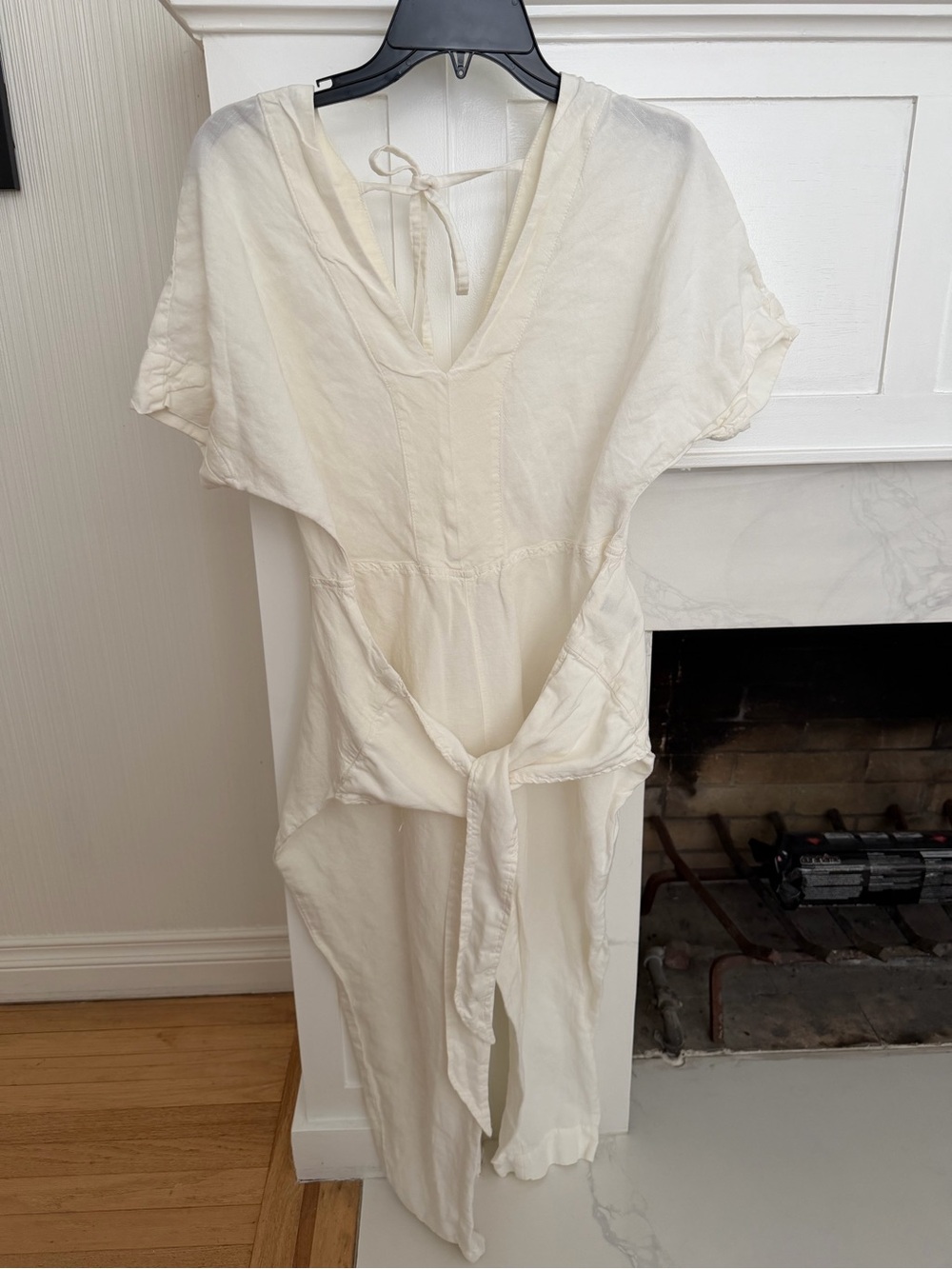 Free People Cream Tie-Front V-Neck Jumpsuit